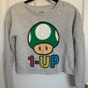 Forever 21, Grey Super Mario Graphic Crewneck Cropped Sweater, Size: Small